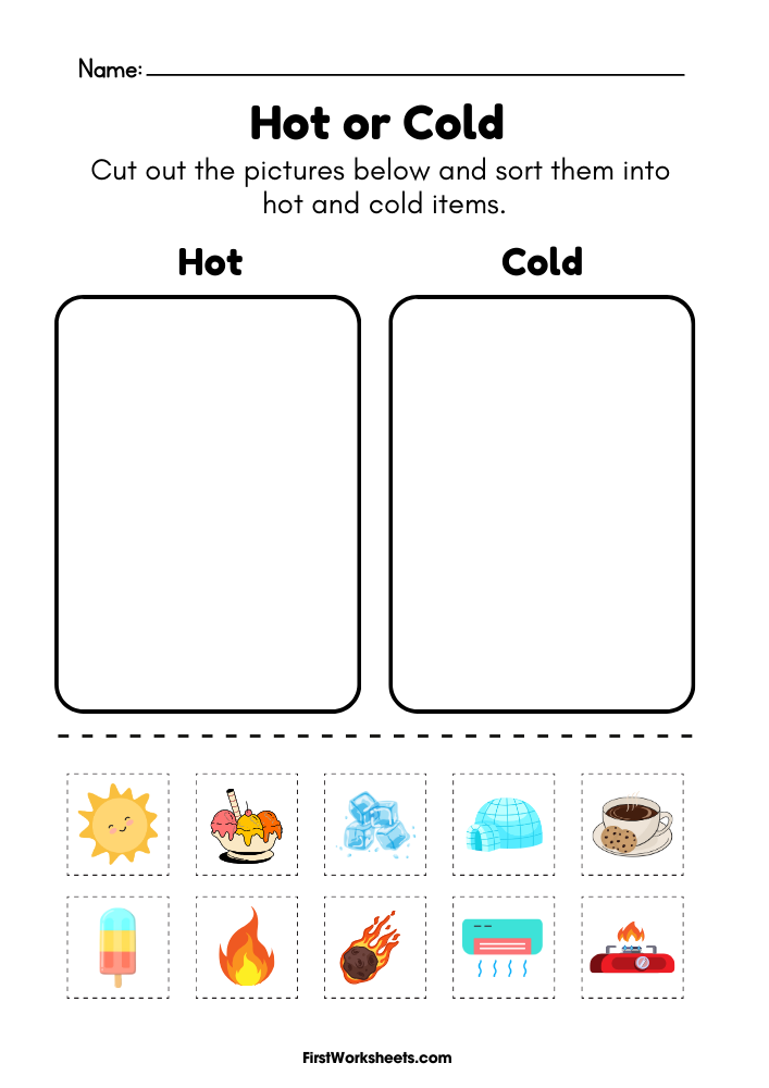 Hot and Cold Worksheets | FirstWorksheets