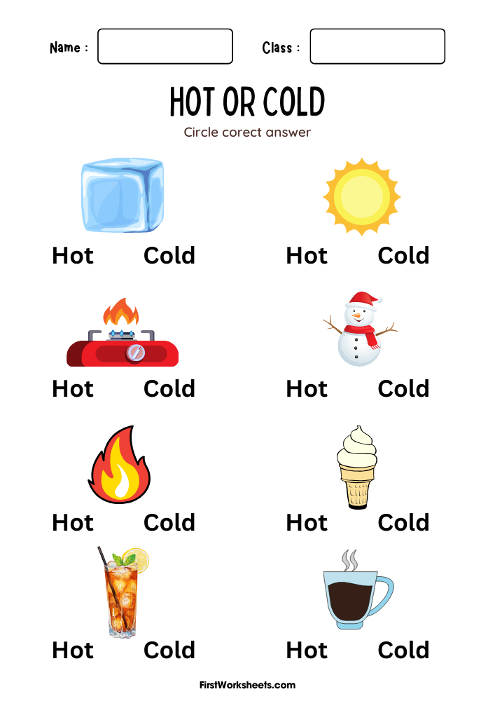 Hot and Cold Worksheets | FirstWorksheets