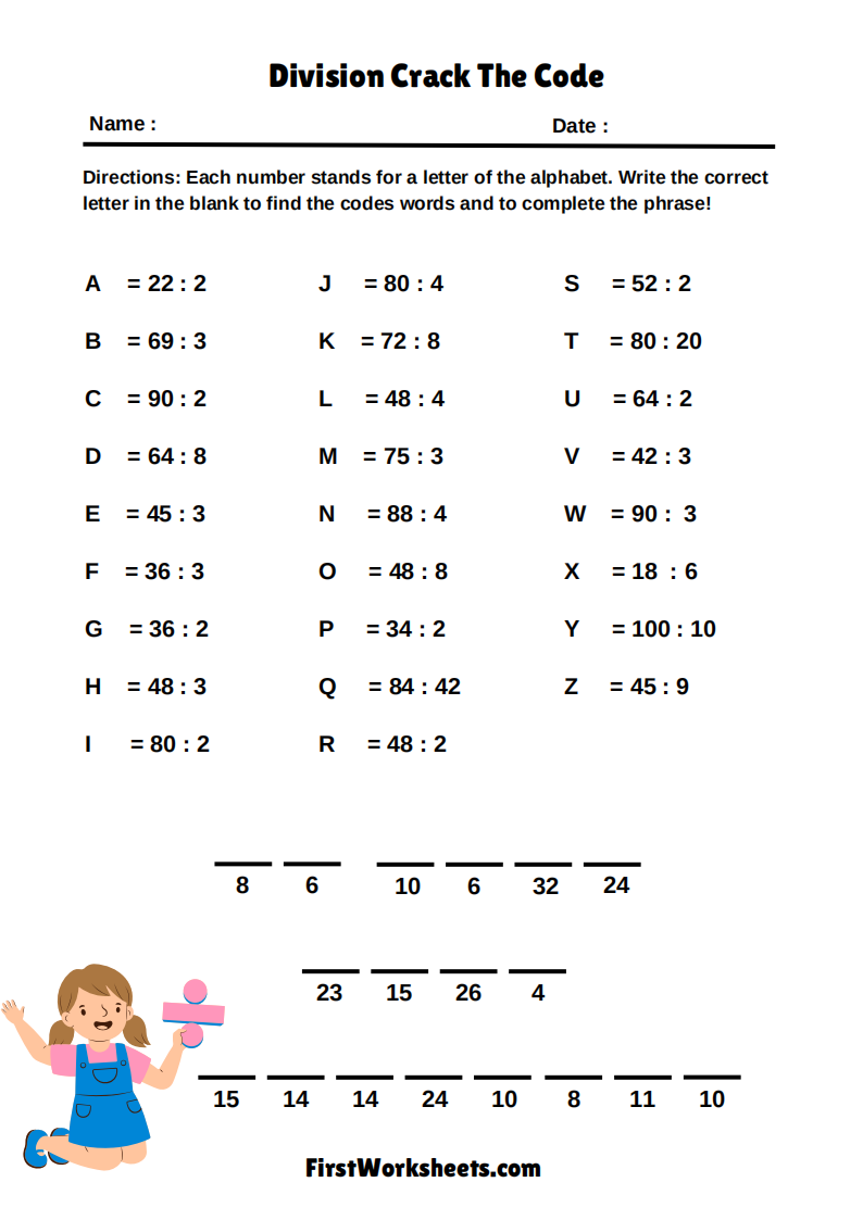 Crack The Code Worksheets | FirstWorksheets