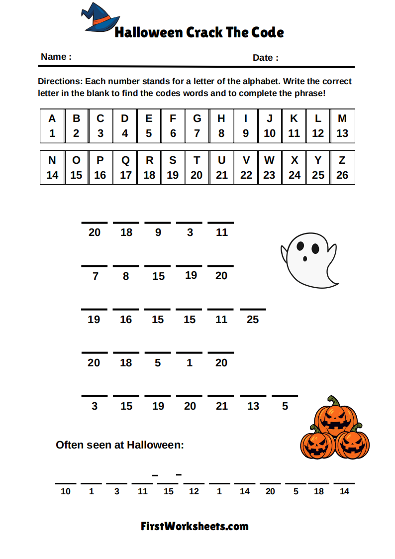 Crack The Code Worksheets | FirstWorksheets