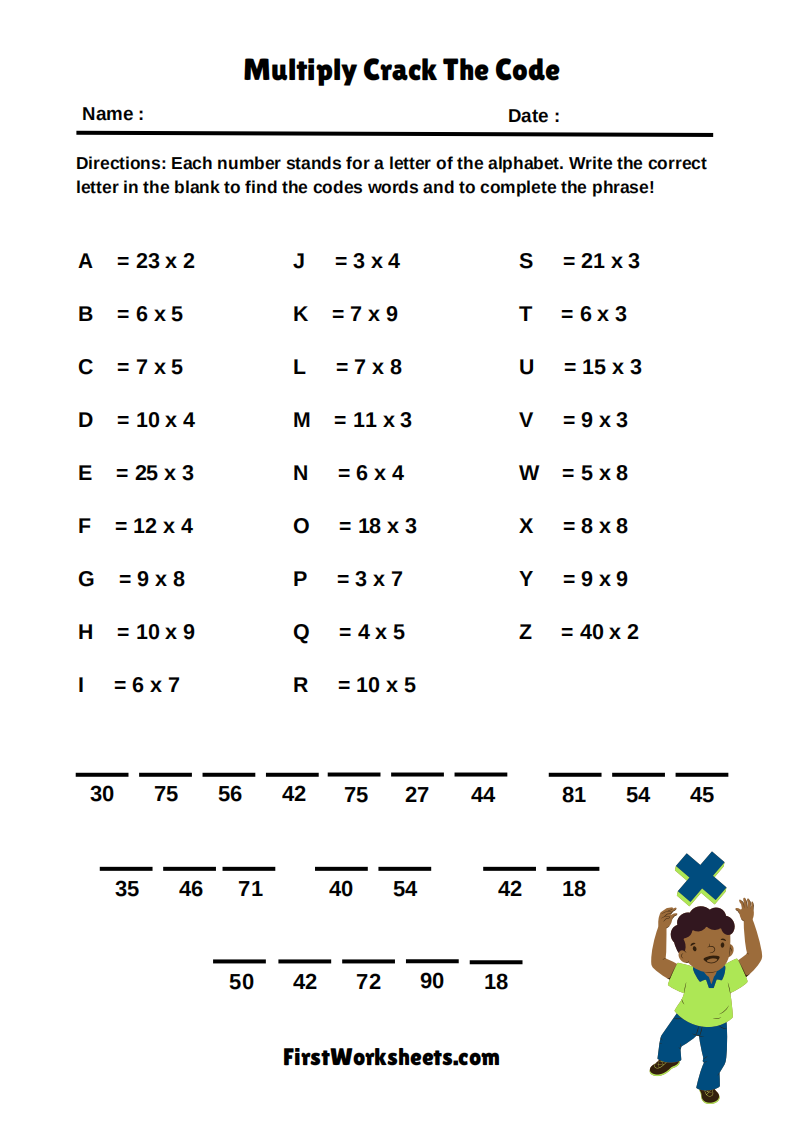 Crack The Code Worksheets | FirstWorksheets